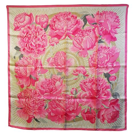 Les Pivoines Hermes silk scarf by Christiane Vauzelles 